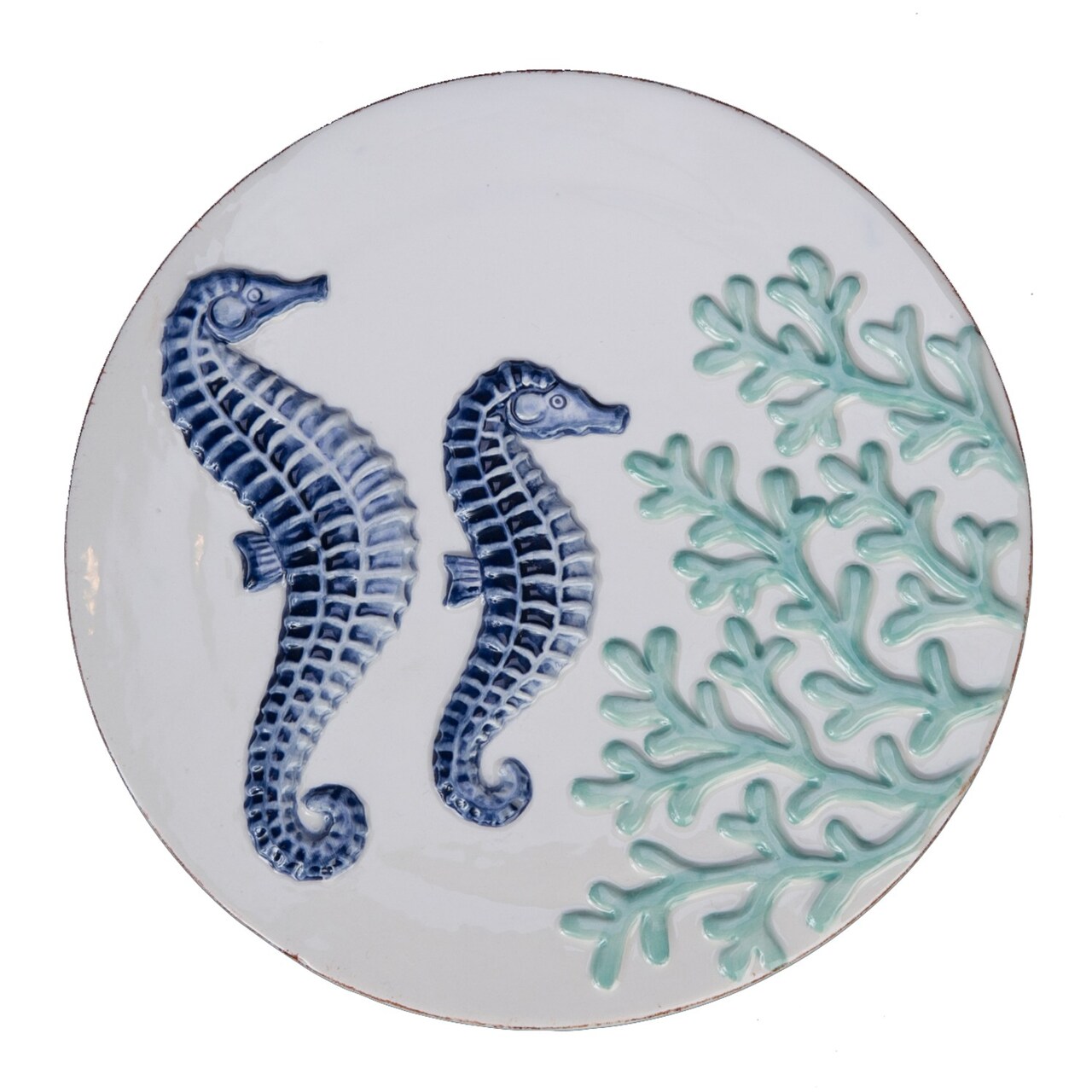 7.38" Seahorses & Coral Round Ceramic Decorative Trivet Jewelry Tray Dish